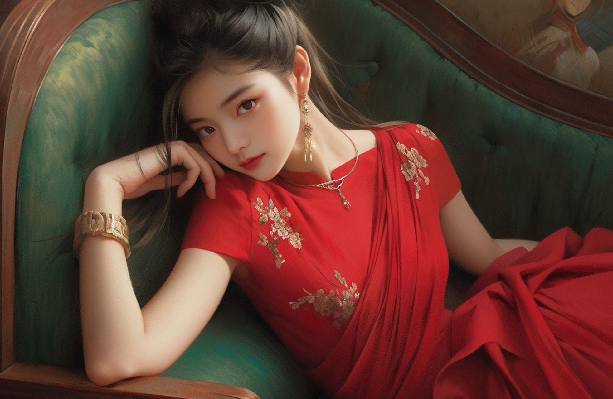 复古风红衣妩媚妖娆女孩