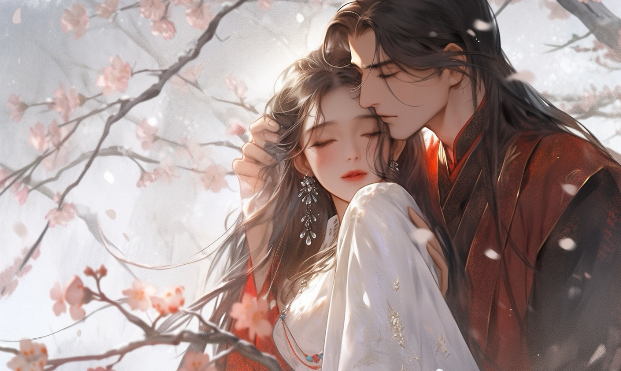 古风雪地红衣情侣