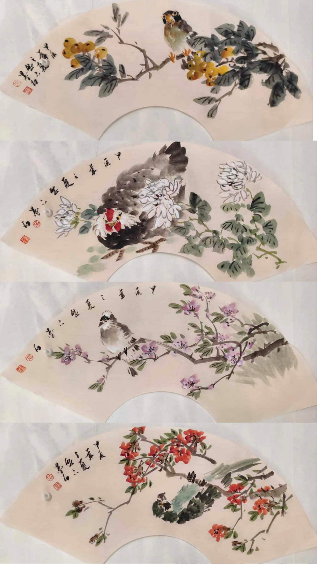 艾墨石小写意花鸟画,扇面.