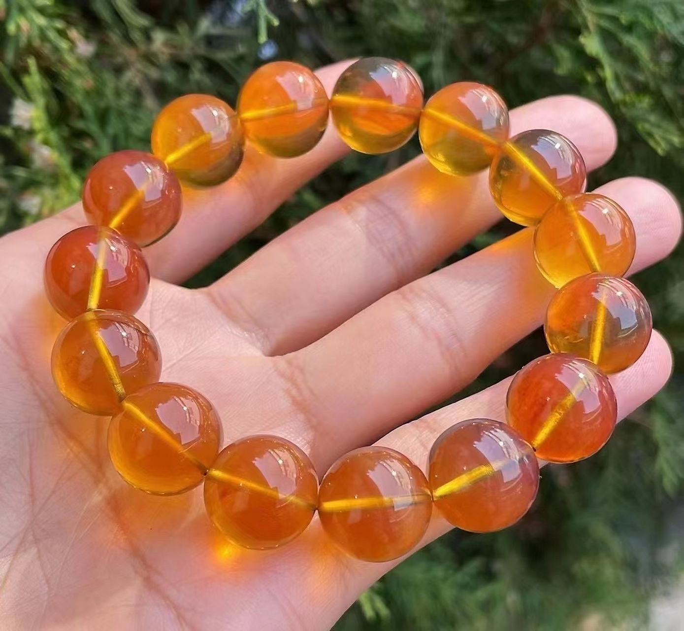 缅甸琥珀手串金棕珀体 橘黄手串,12颗圆珠,犹如秋天的丰收,凝聚时间的