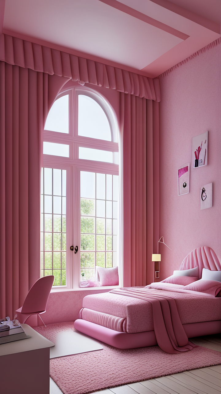 最想住的家# 用ai设计的粉色卧室,感觉棒棒哒