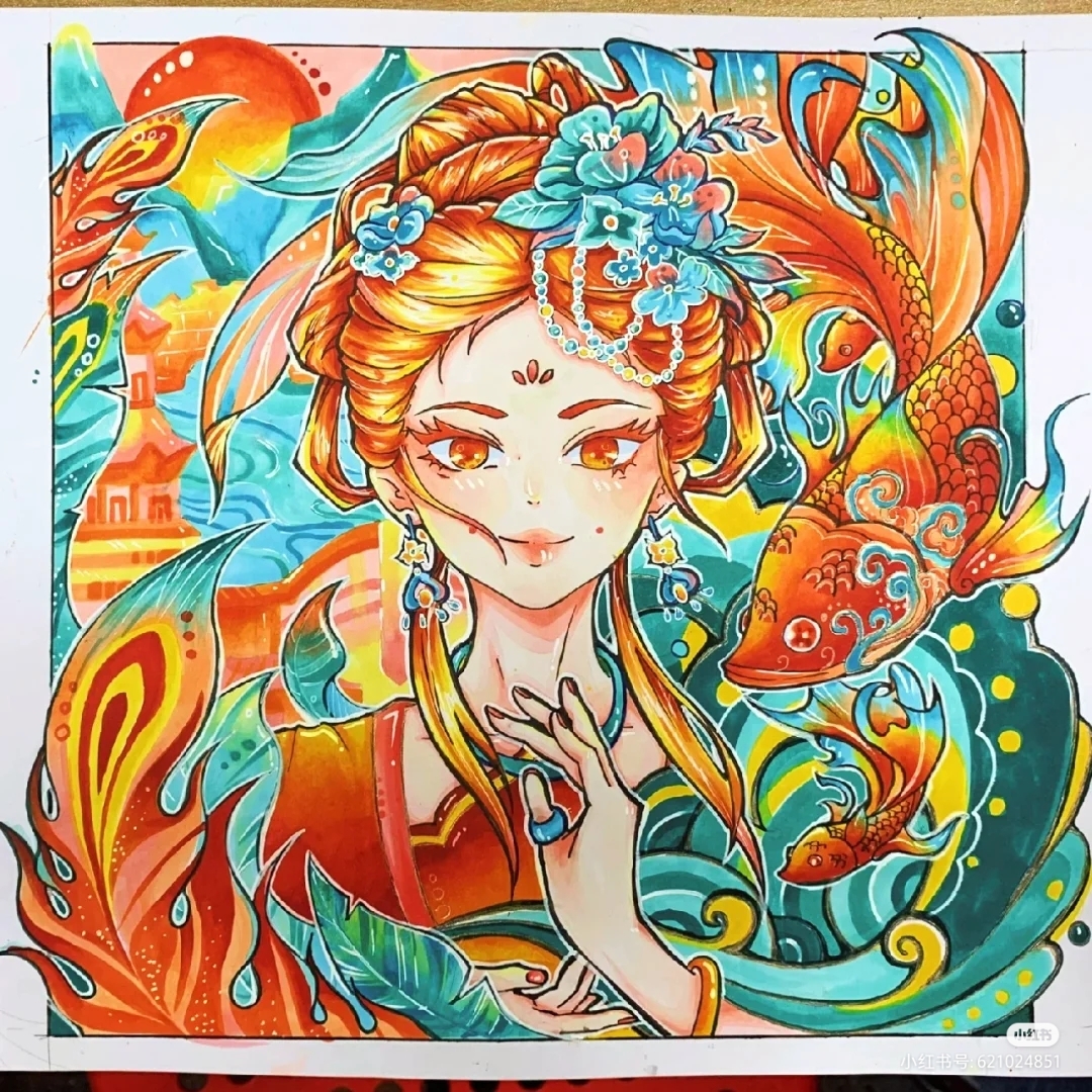那精致的头饰,蓝白相间,花朵,珠子交织,如诗如画