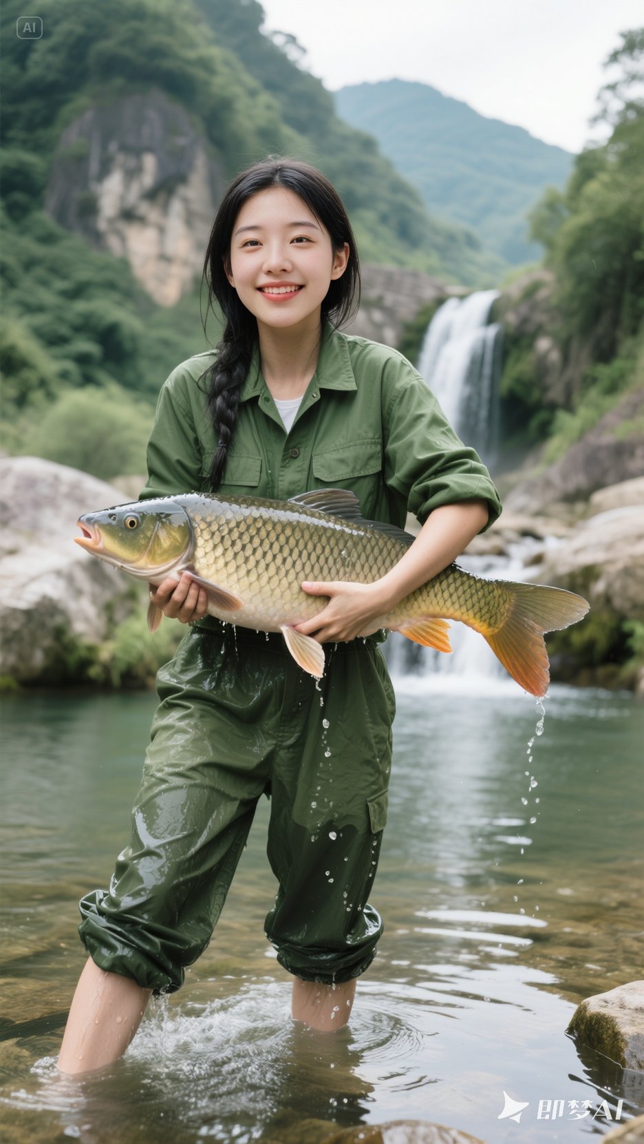 竹篓里的小鱼晃着尾巴,将余晖搅成细碎的金箔