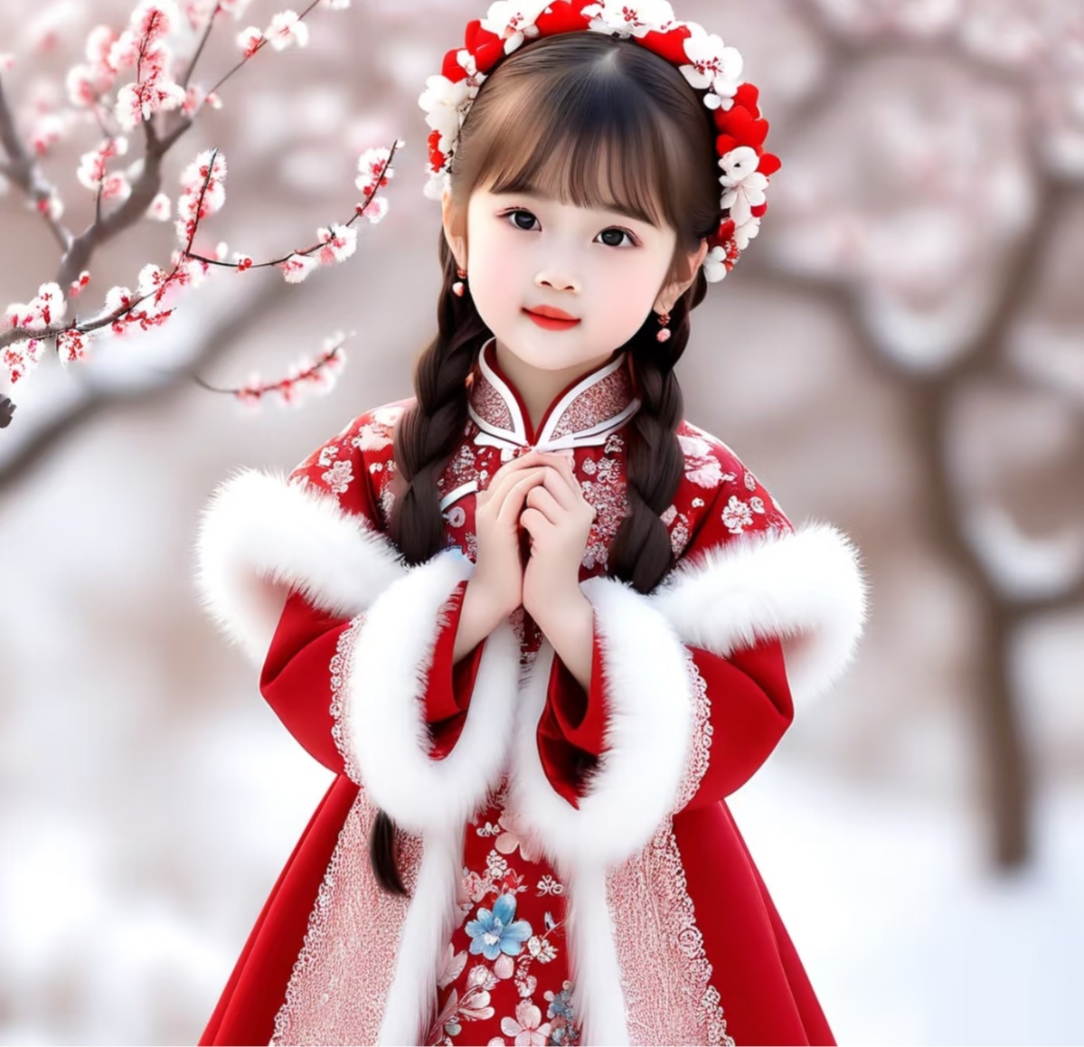 雪地里的小红衣女孩,萌翻了!