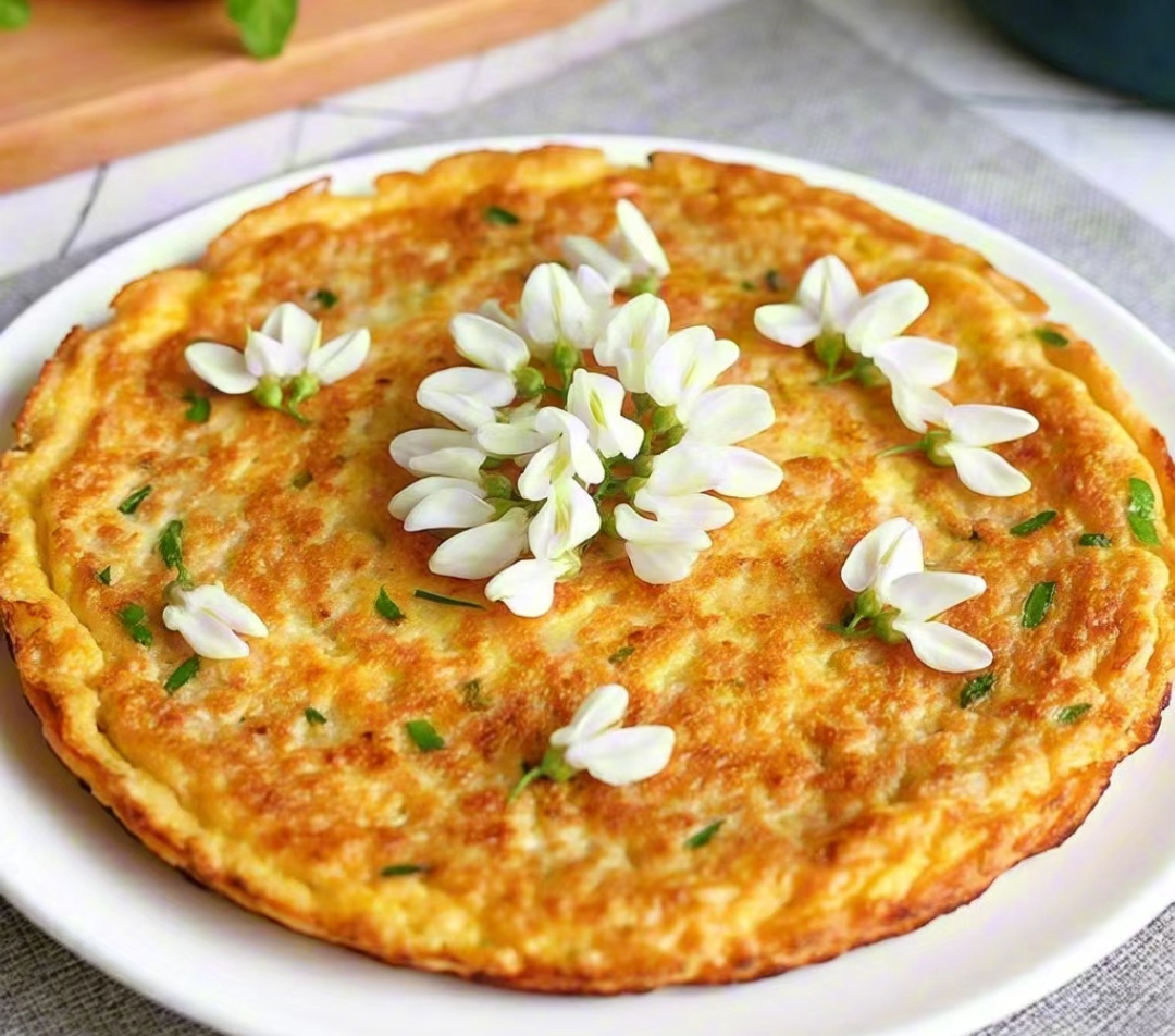 槐花鸡蛋饼,低脂健康,颜值爆表,吃一口仿佛把整个