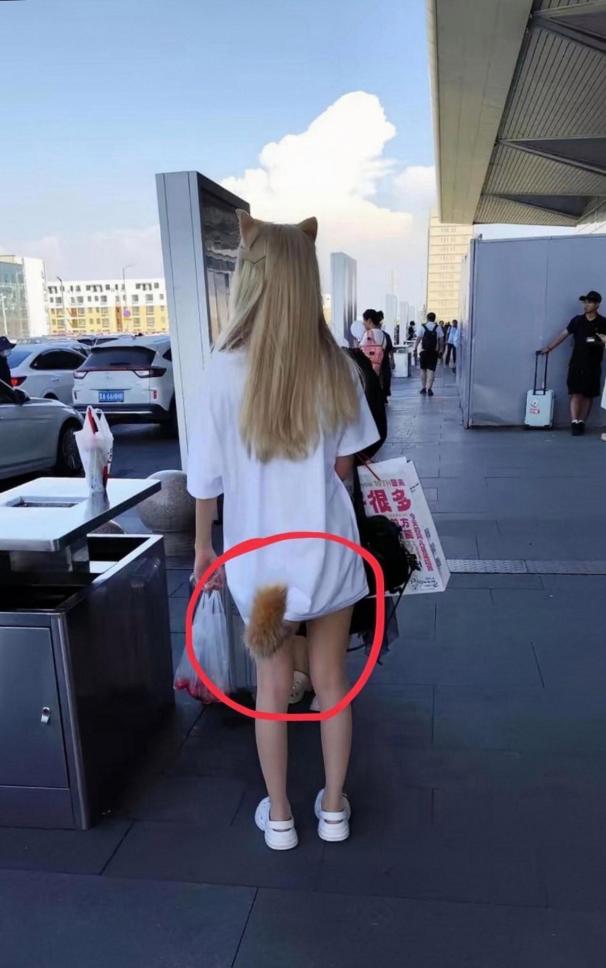 这时尚真让人开心,尾巴还挺翘的呢,估计回头率百分百哇!