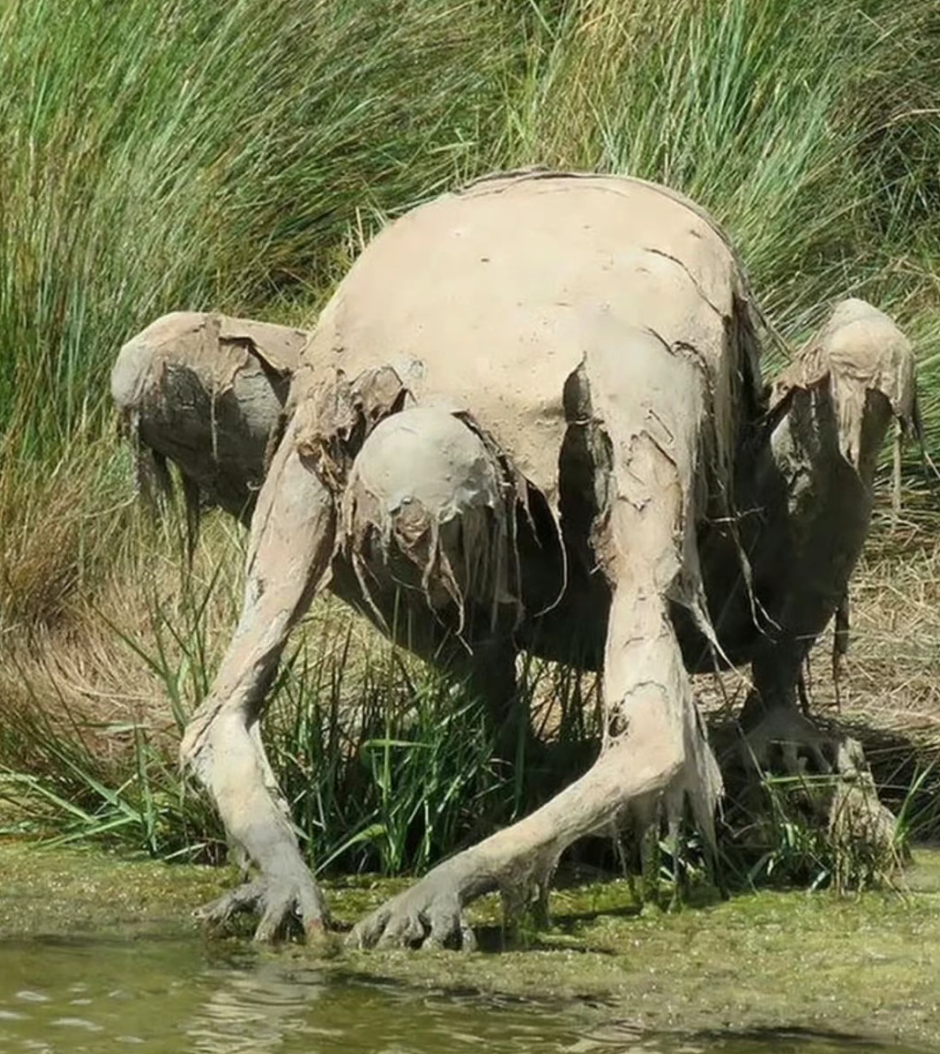 这雕塑有惊悚片的感觉了!这是水鬼?
