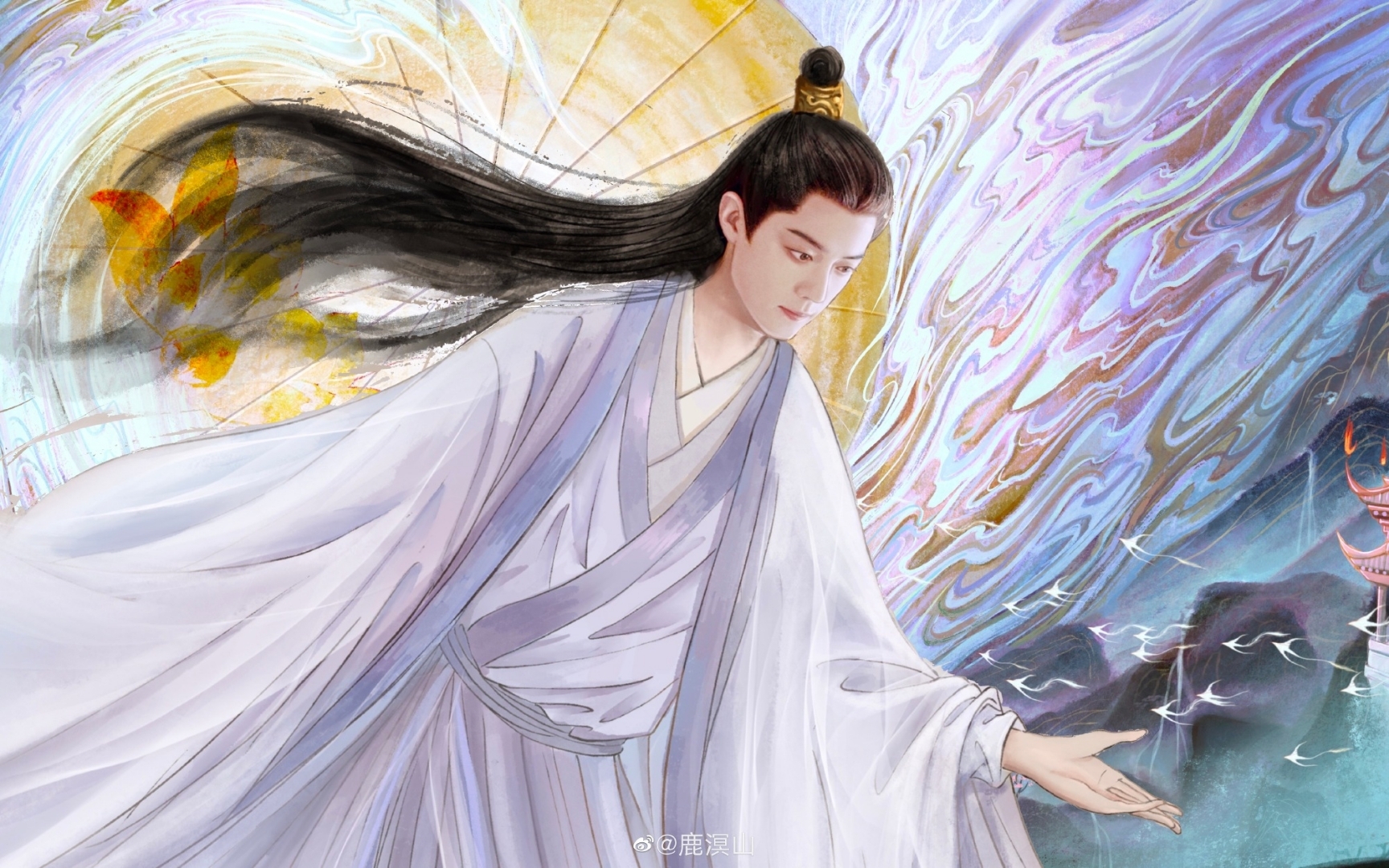 资深插画师鹿溟山谈"玉骨遥片头插画"的创作: 2021年画的,当时画了