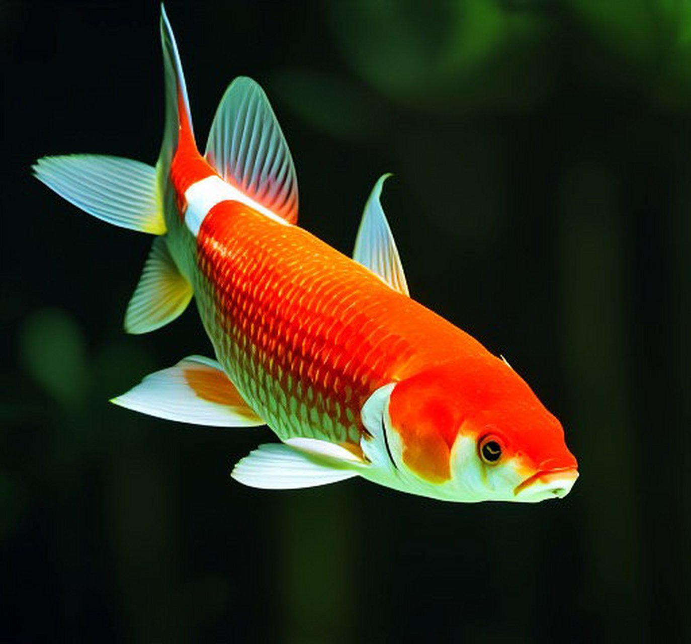 "在一片深邃的夜色中,一群色彩斑斓的鱼儿在水中欢快地游弋.