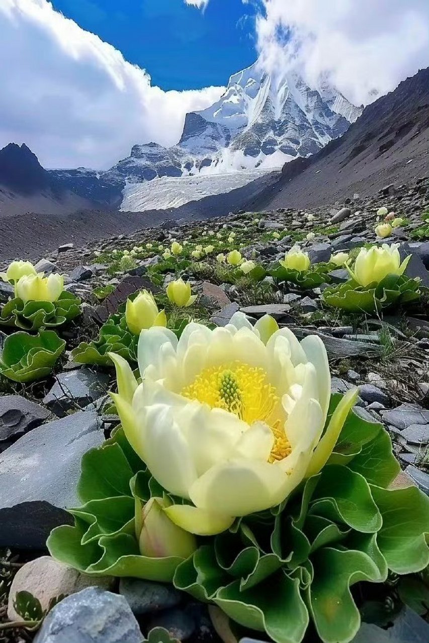 雪山脚下,一株盛开的雪莲,美得惊艳了时光.