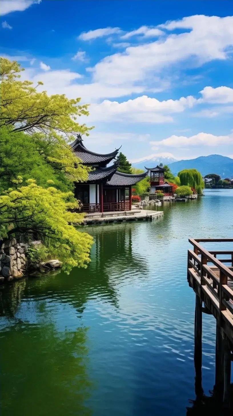 夏日的平湖,阳光明媚,微风习习,湖畔飘荡着清新的空气.