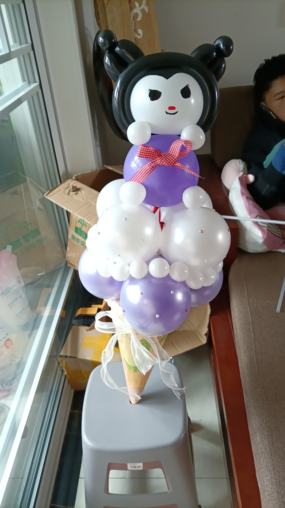 大兔子气球粉色耳朵,蝴蝶结,甜美满分.