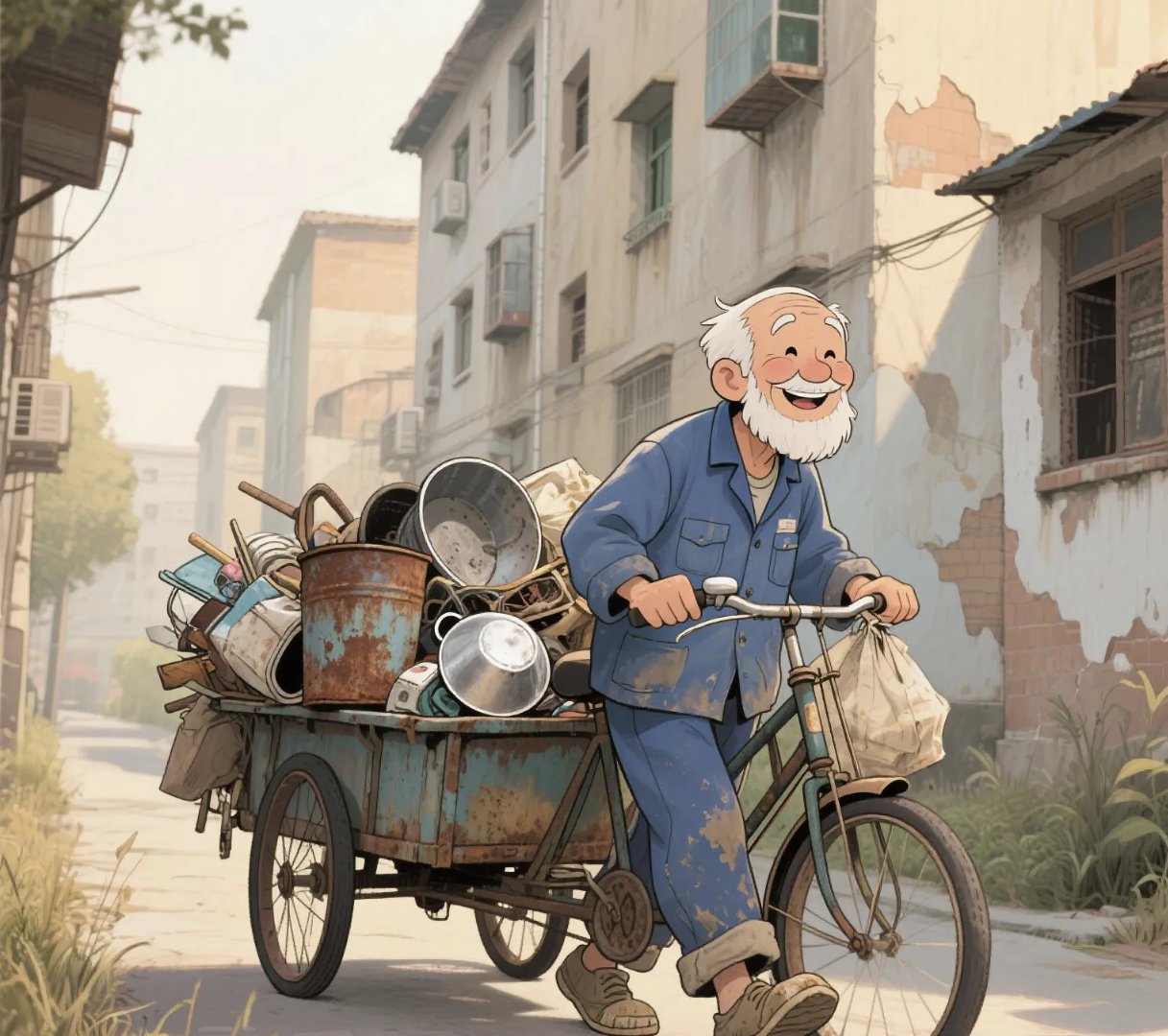 小区里有一对靠捡垃圾为生的残疾夫妻