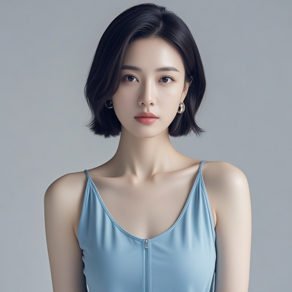 黑色的短发干练而时尚,展现出她独特的个性