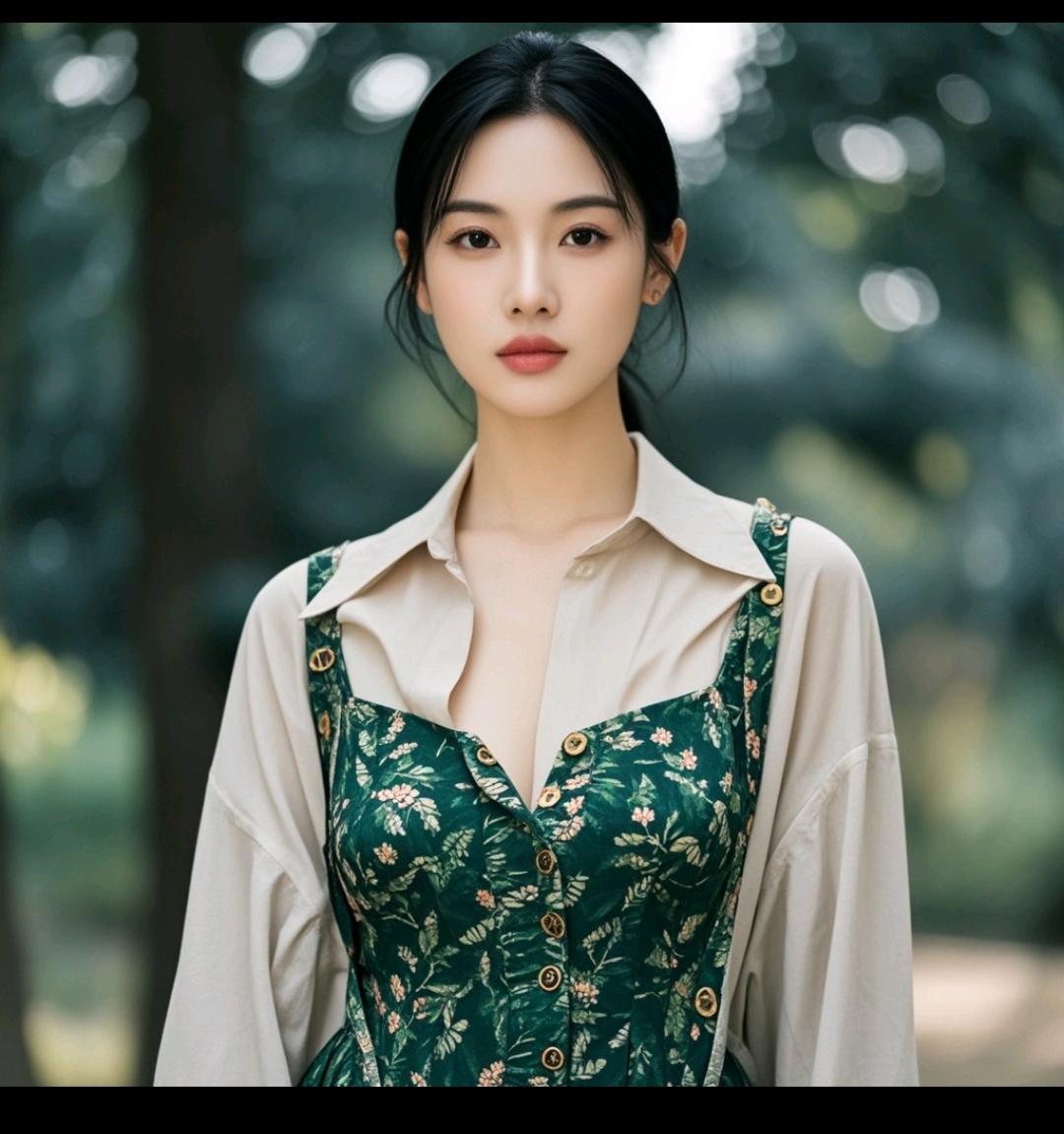 黑色的头发随风飘动眼睛看向镜头目光清澈如泉