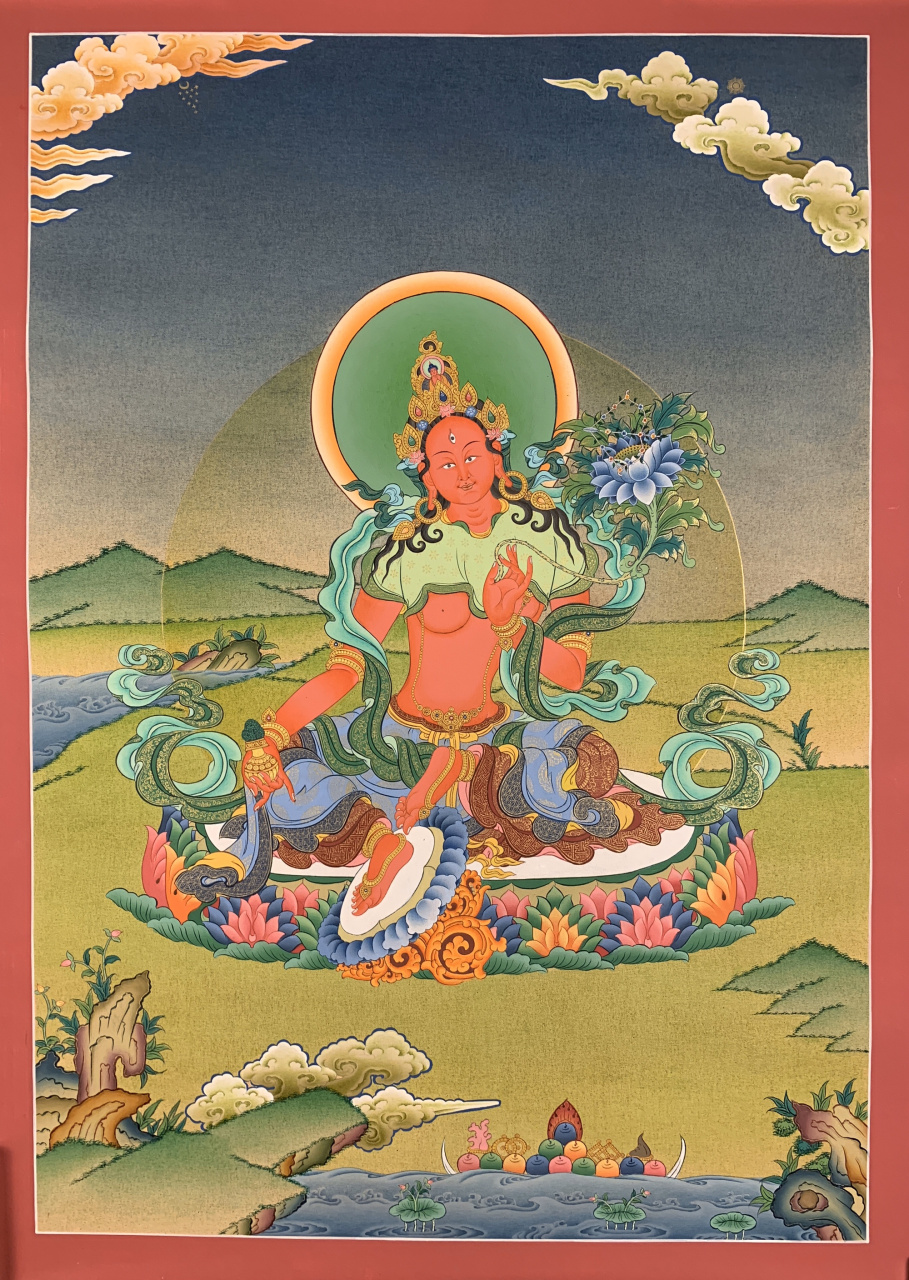 《红度母唐卡 尺寸40x60cm,稀有题材,独家定制唐卡,整幅唐卡采用