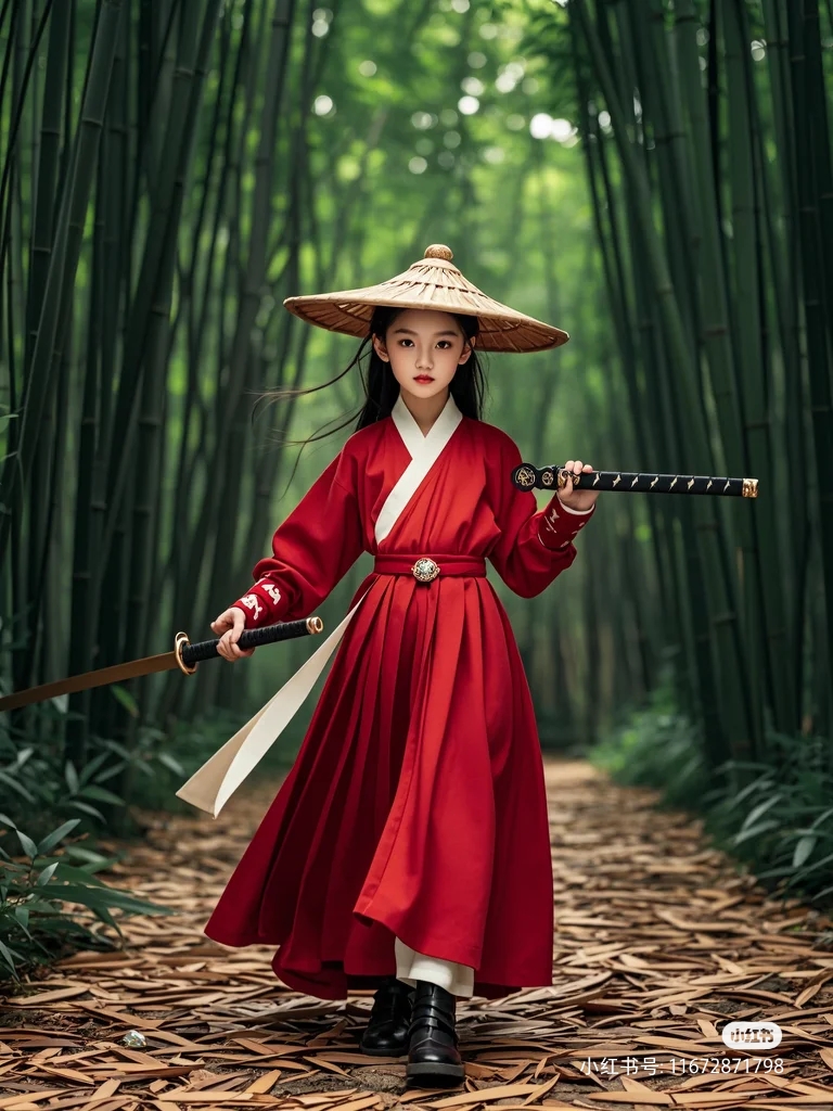 【女侠行江湖】竹林深处,剑影轻摇🗡️ 竹林深处,白衣剑客,红绸