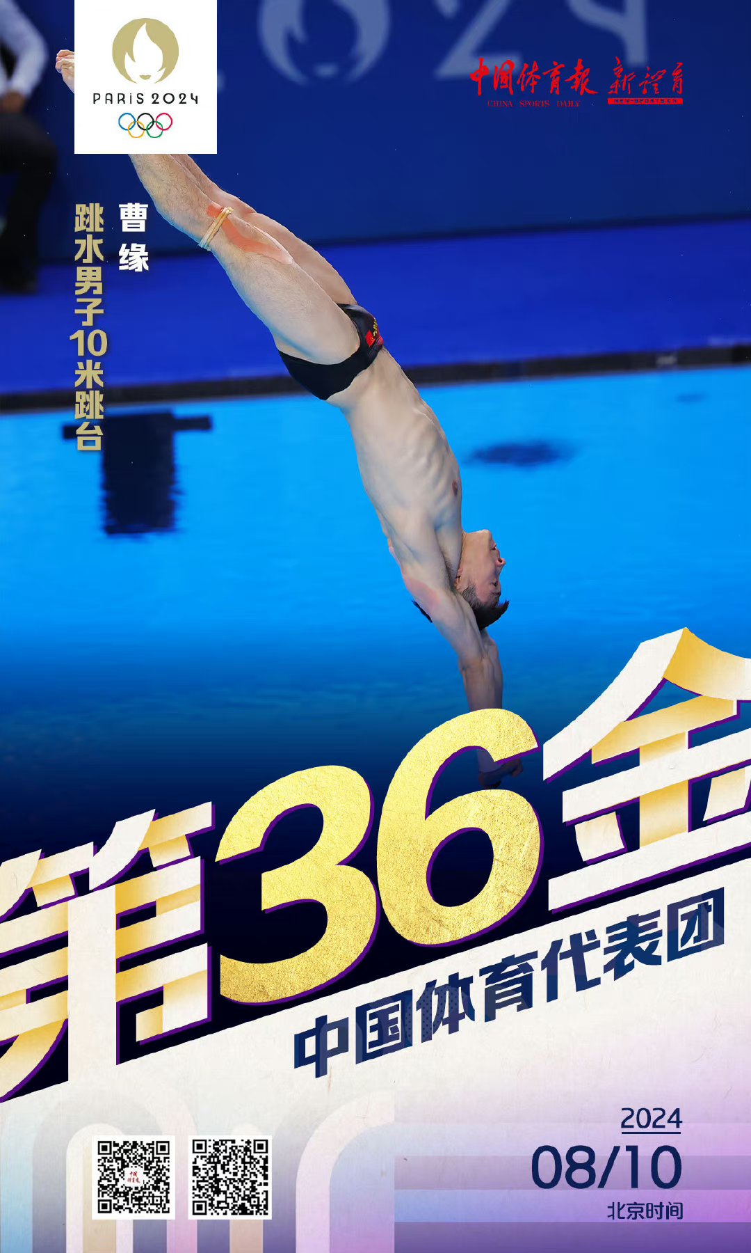 曹缘 获得跳水男子10米跳台冠军,至此中国跳水包揽8金  四战奥运,在