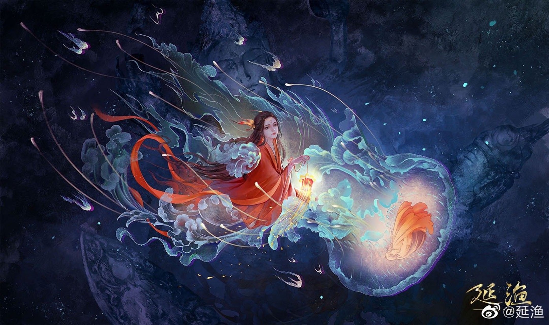 插画# #二次元美图# #古风#  画师:延渔 神话奇幻风格的古风插画