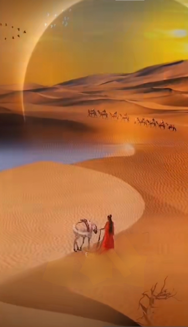 我想象着走在五彩的沙海中,脚踩在软软的细沙上,一步一个脚印的朝前走