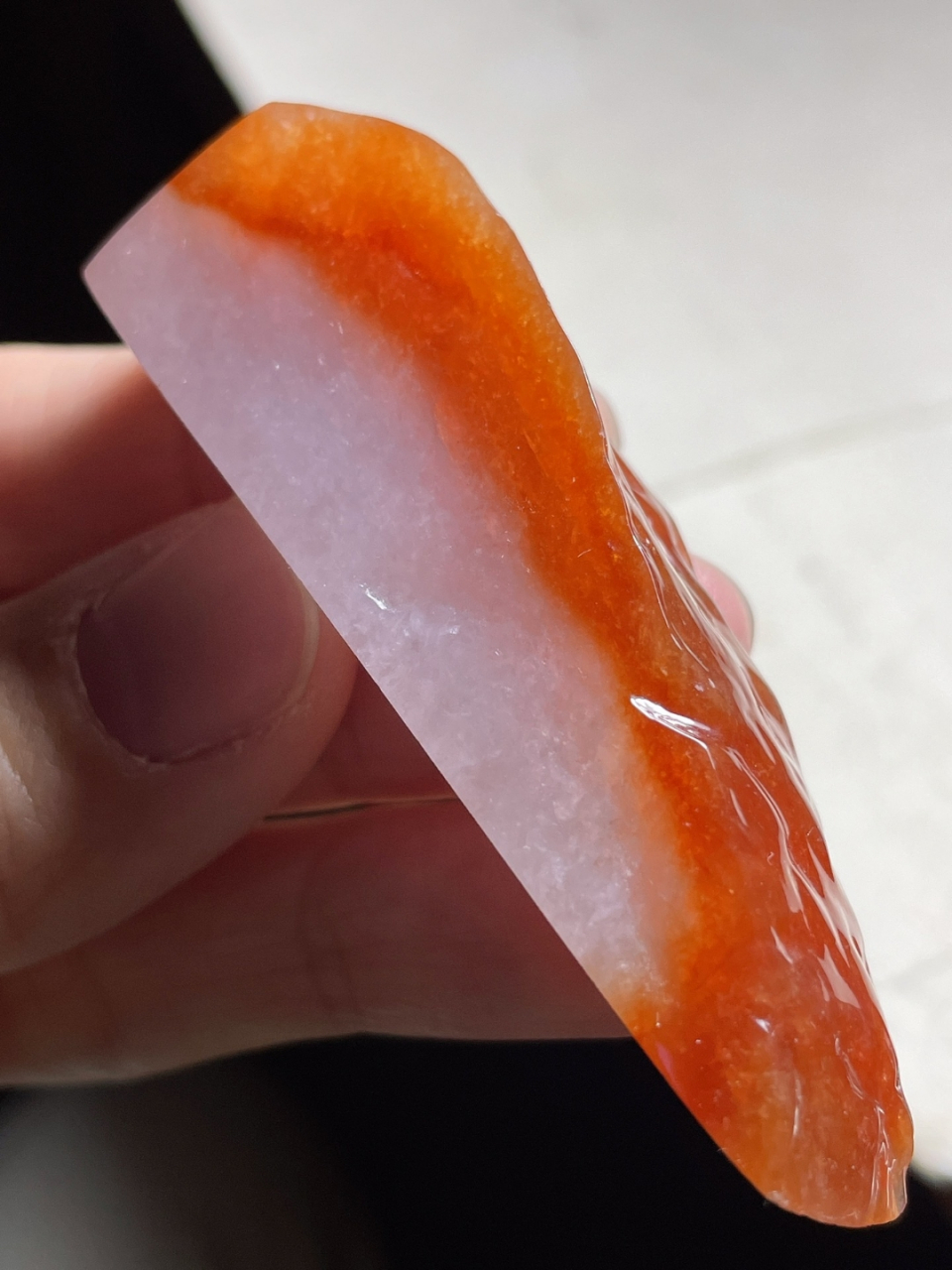 冰红双彩,色泽浓艳,种老冰感足,红雾厚,翡翠玉石,尺寸66-19-14mm#翡翠