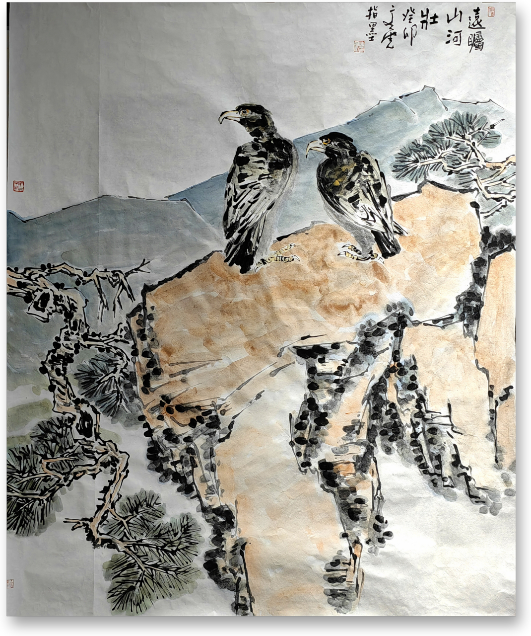 著名指画家陈文虎 巨幅手指画(遠瞩山河壮)