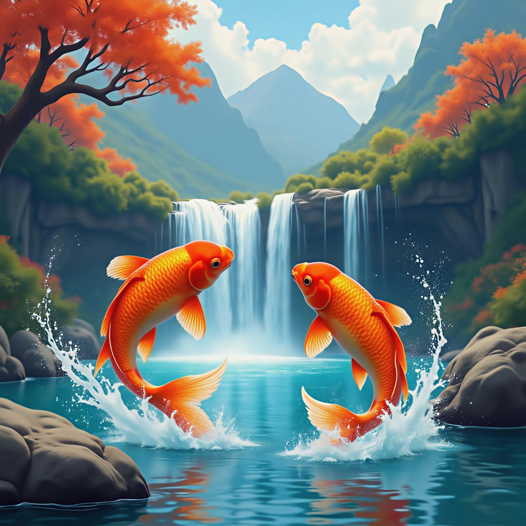 "双鱼戏水图,春意盎然,仿佛能感受到它们的灵动与生机!