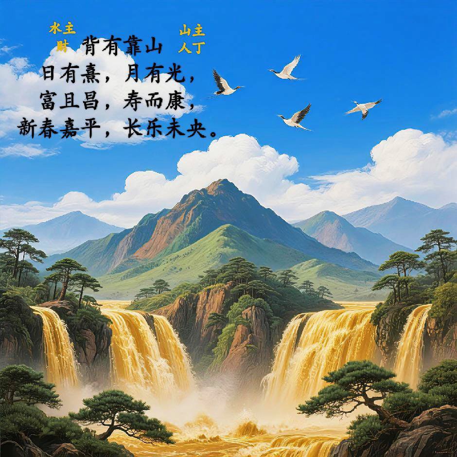 富昌寿康,山水福地,靠山旺人丁,水聚财,长乐未央