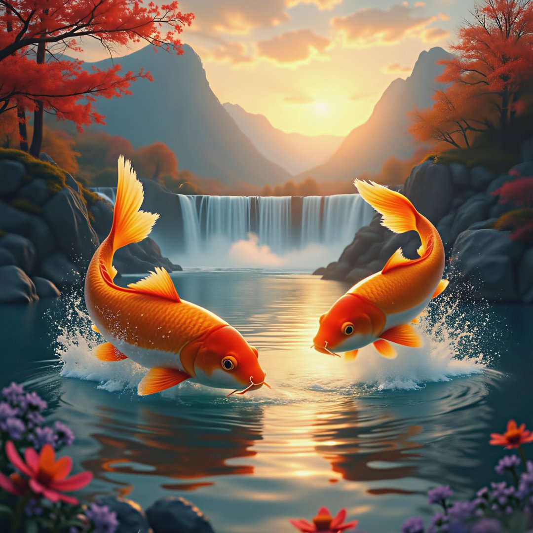 "双鱼戏水图,春意盎然,仿佛能感受到它们的灵动与生机!