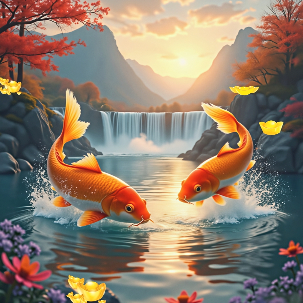 "双鱼戏水图,春意盎然,仿佛能感受到它们的灵动与生机!