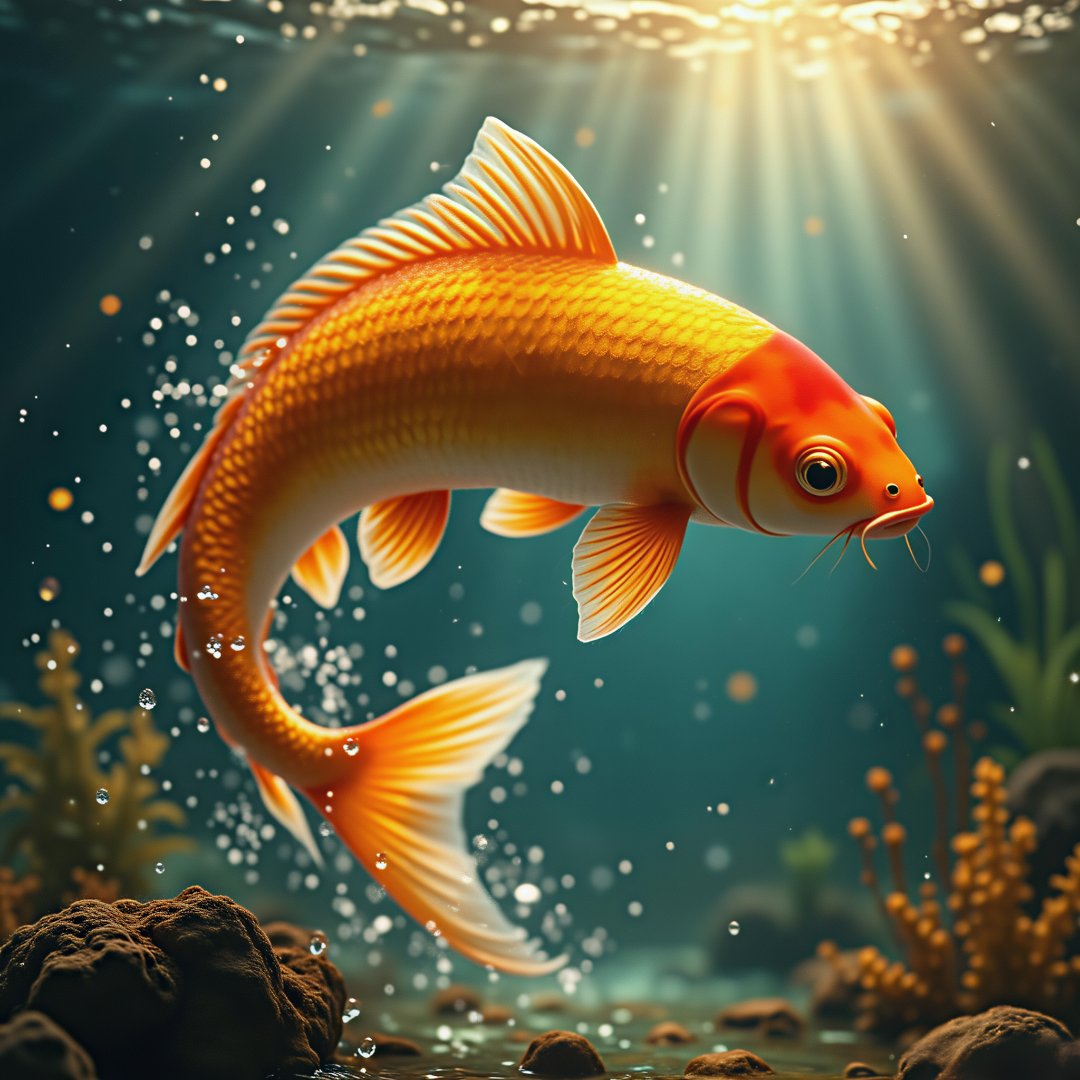 在这幅宁静的画面中,两条锦鲤在水中优雅地游动,周