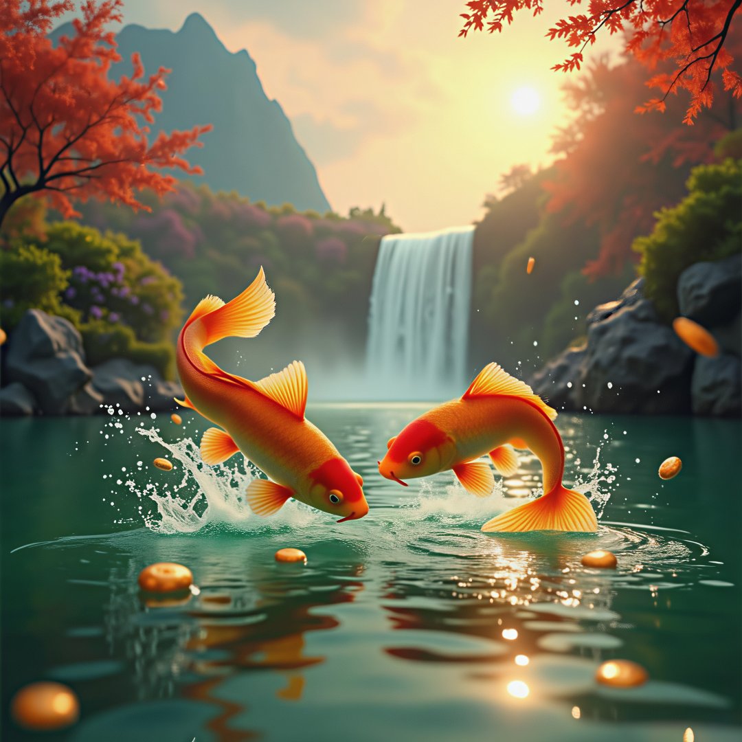 "双鱼戏水图,春意盎然,仿佛能感受到它们的灵动与生机!