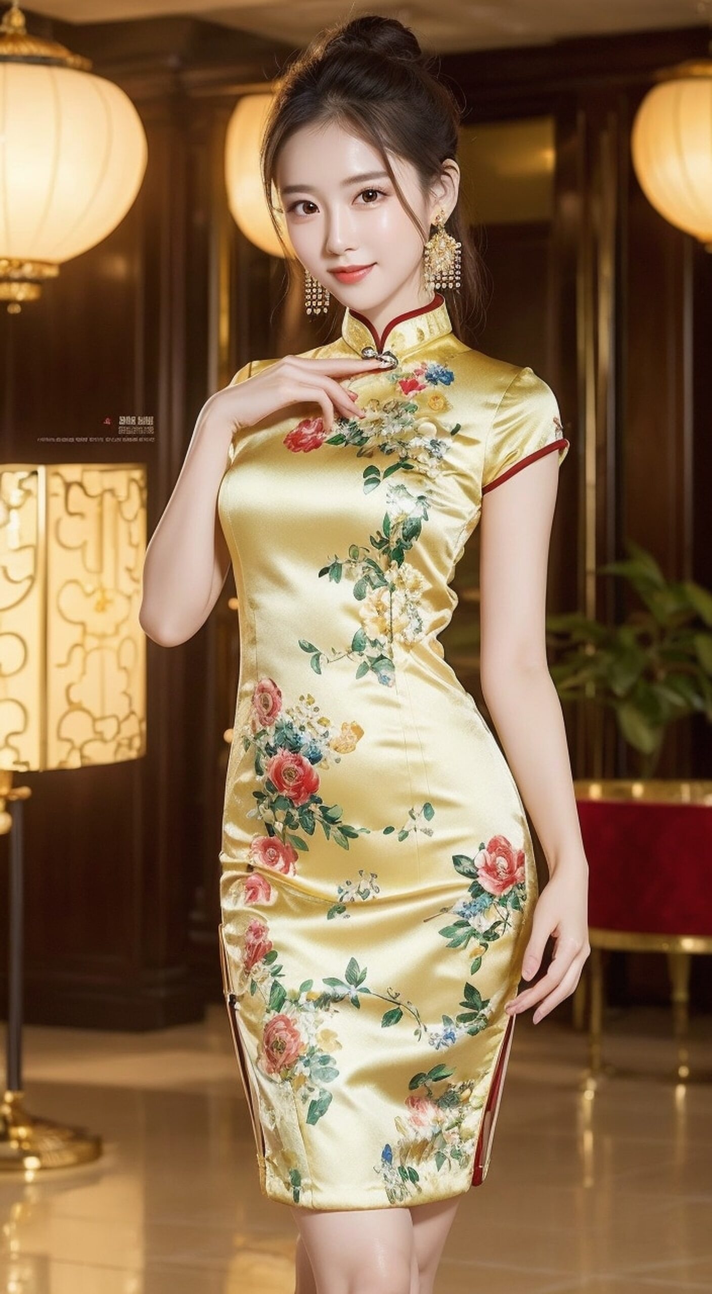 95踏入古典与现代交融的魔法世界,这位女士以一袭旗袍优雅登场,红花