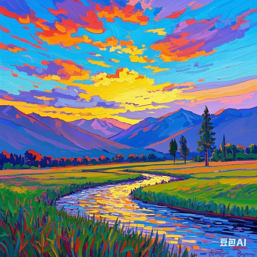 让人不禁驻兹章 油画秋天夕阳山岭夕阳风景油画坦桑尼亚夕阳西下的