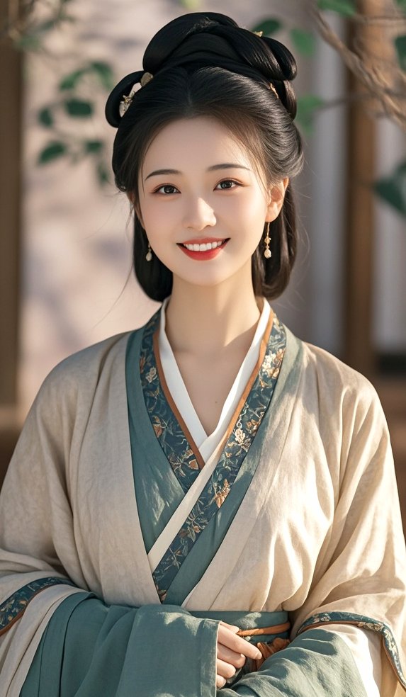 宋时美女韵如诗,翠袖轻扬舞柳丝. 浅笑含情眉黛秀,风姿绰约惹人痴