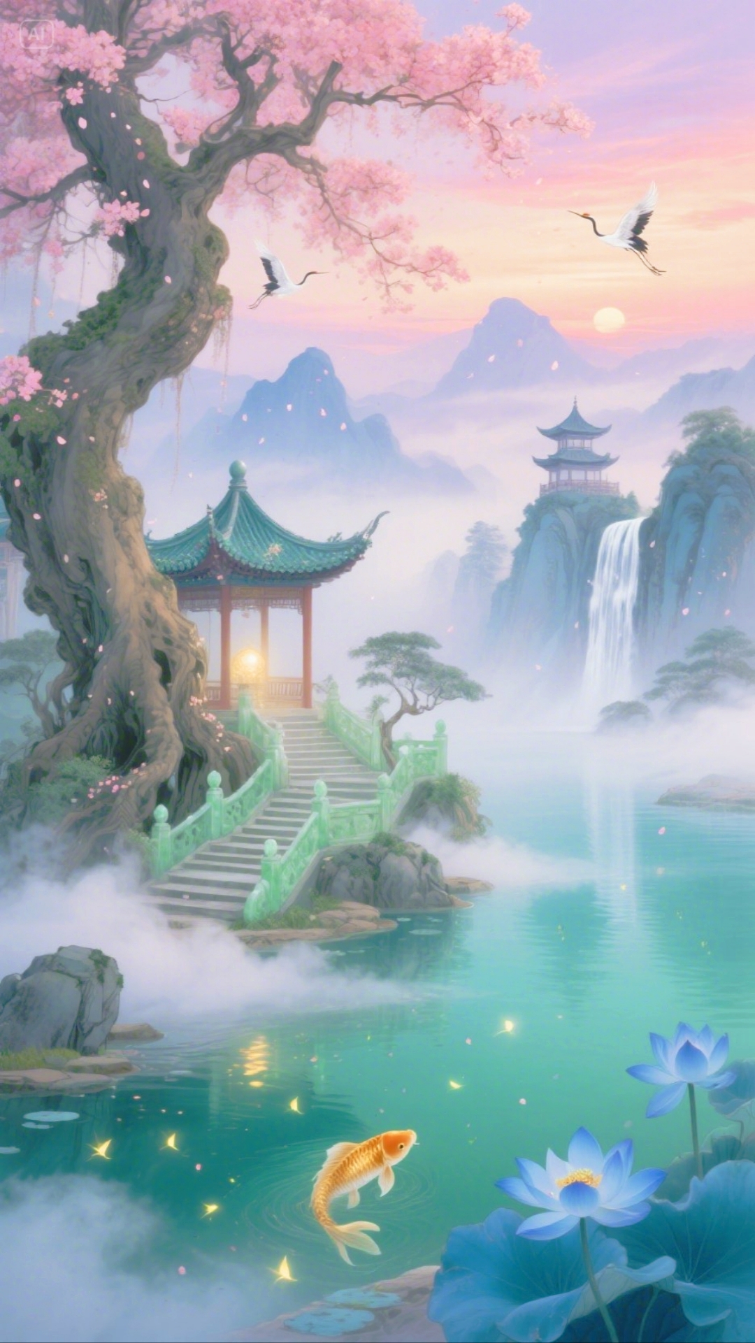 夕阳西下,余晖将天空晕染成柔和的粉紫色