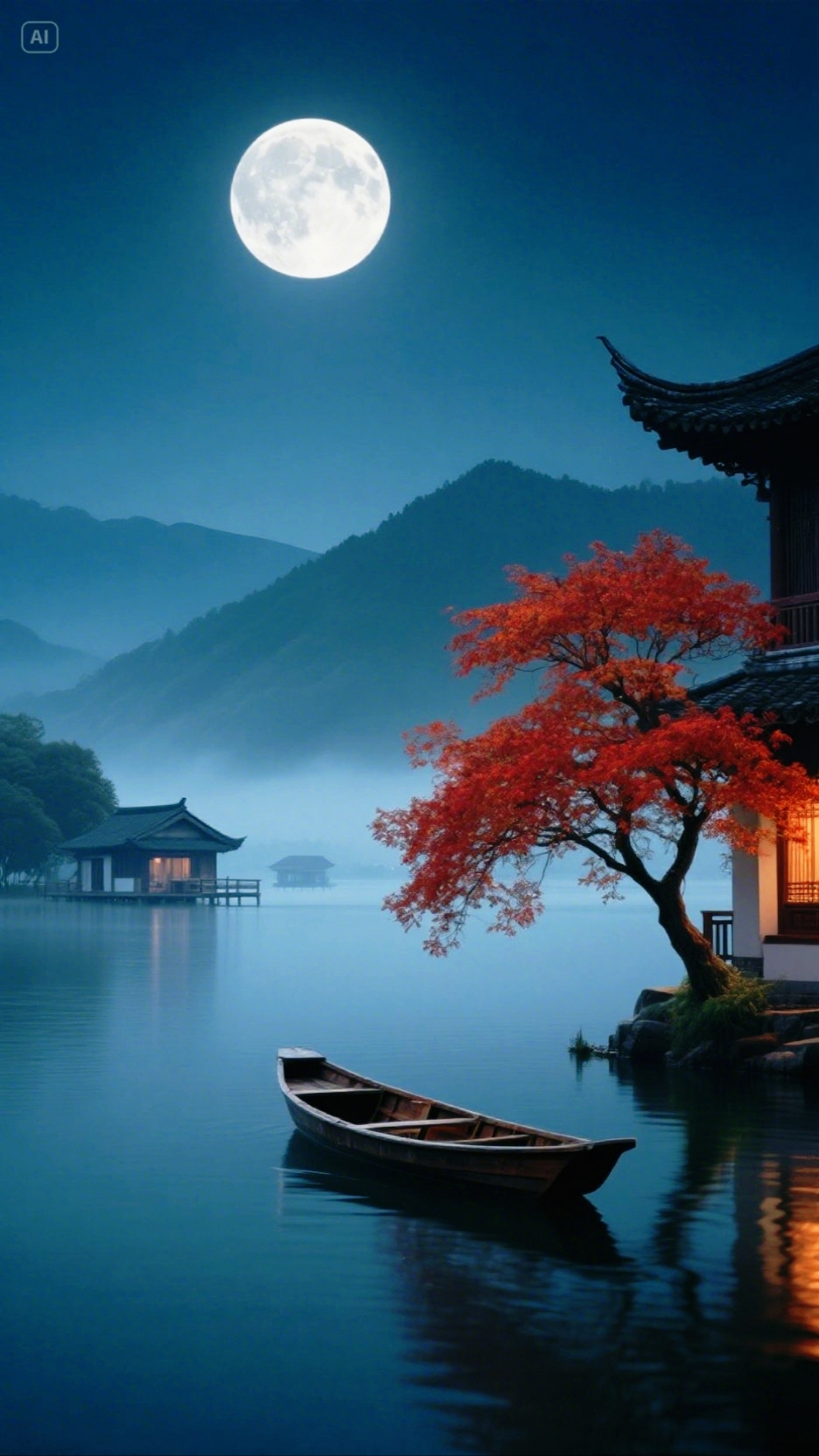 一叶扁舟静泊,似在等候归人