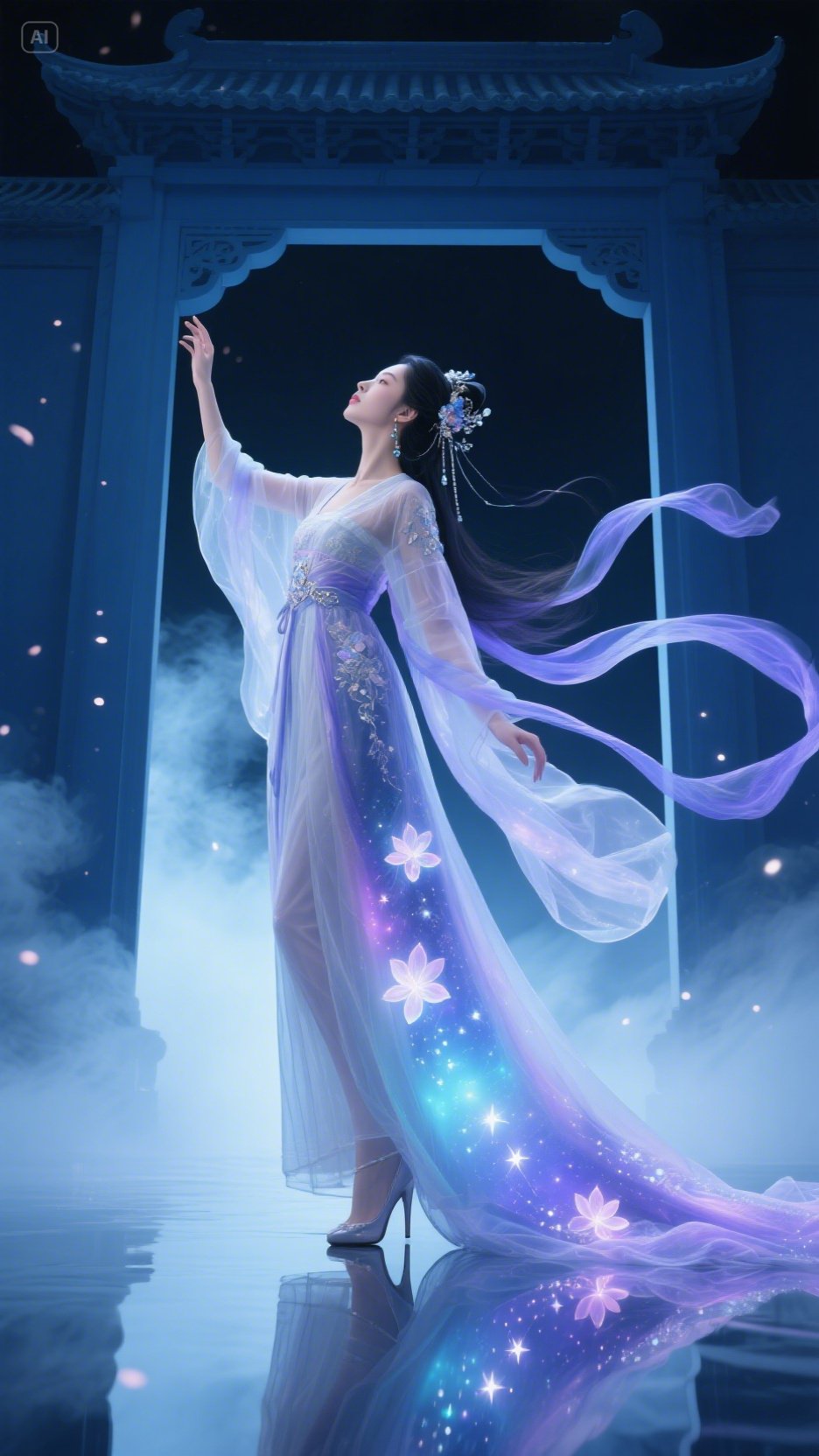 烟霭朦胧处,中式门框如时光画框,将古典诗意晕染成梦