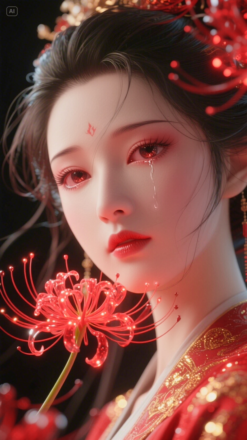 红衣染夜,泪落朱砂. 曼珠沙华绽,故人隔天涯