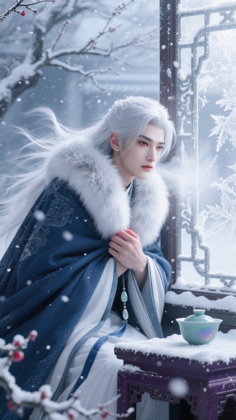 古风红衣白雪男图片古装男头像冬天图片发如雪海报帅哥李沉舟雪景冬季