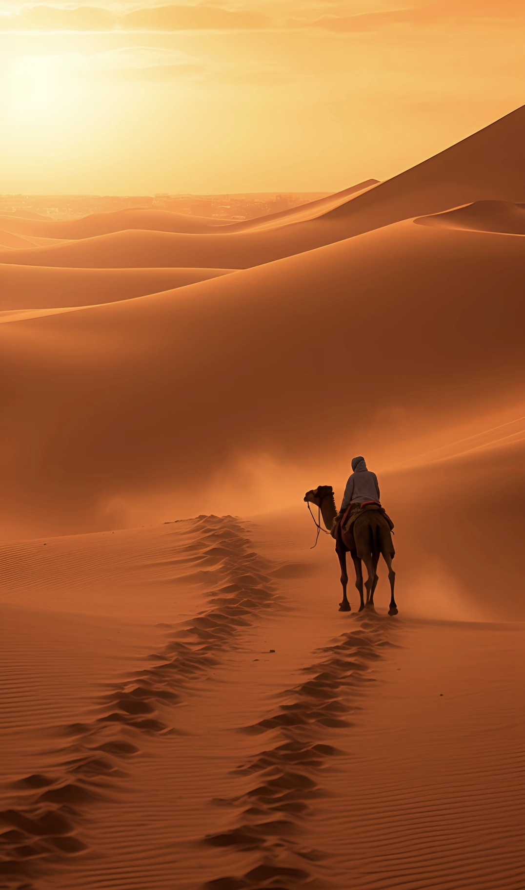 大漠风沙九万里, 残阳如血又如火. 云海寻仙那是你, 风轻云淡却是我.