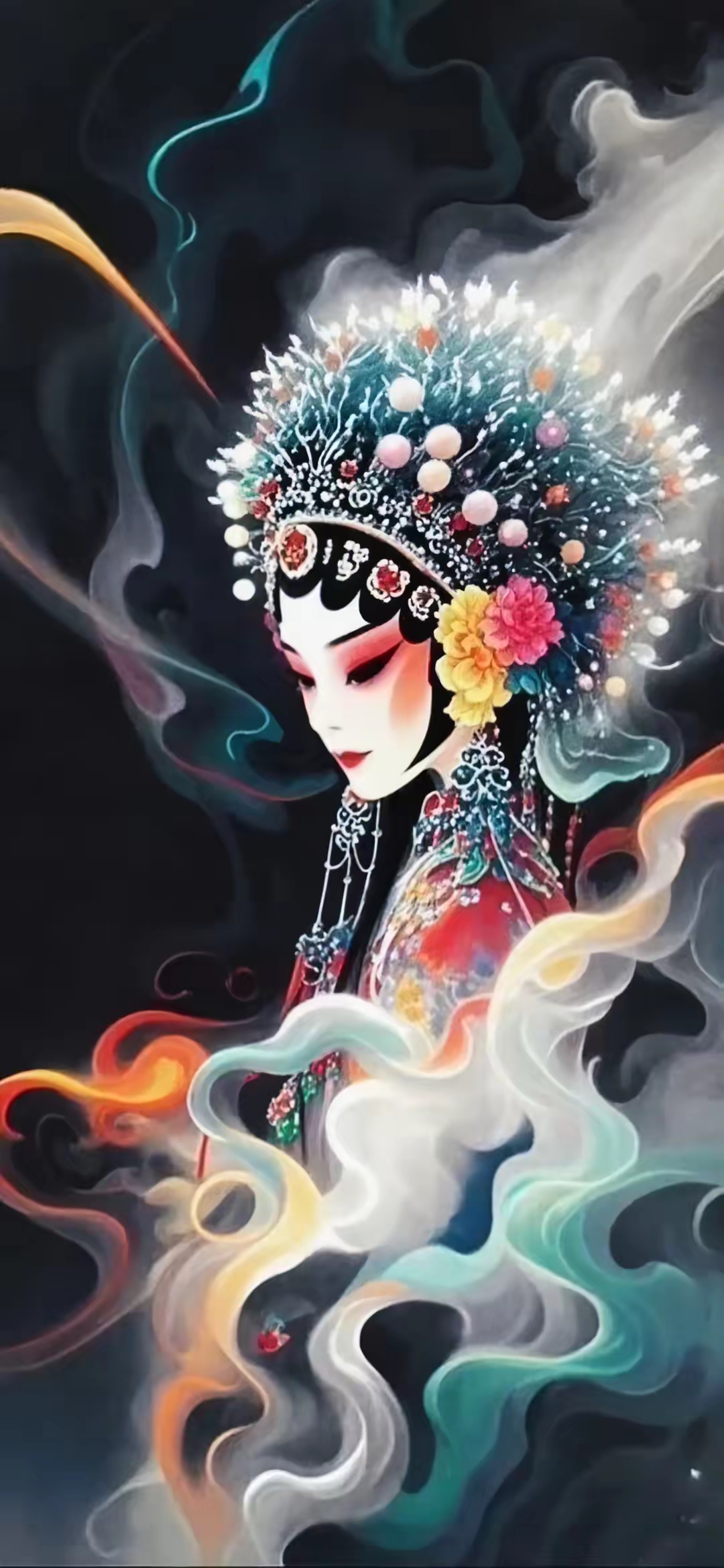 壁纸分享～国粹京剧美女,背景神秘而多彩,仿佛在讲述一个古老而神秘的