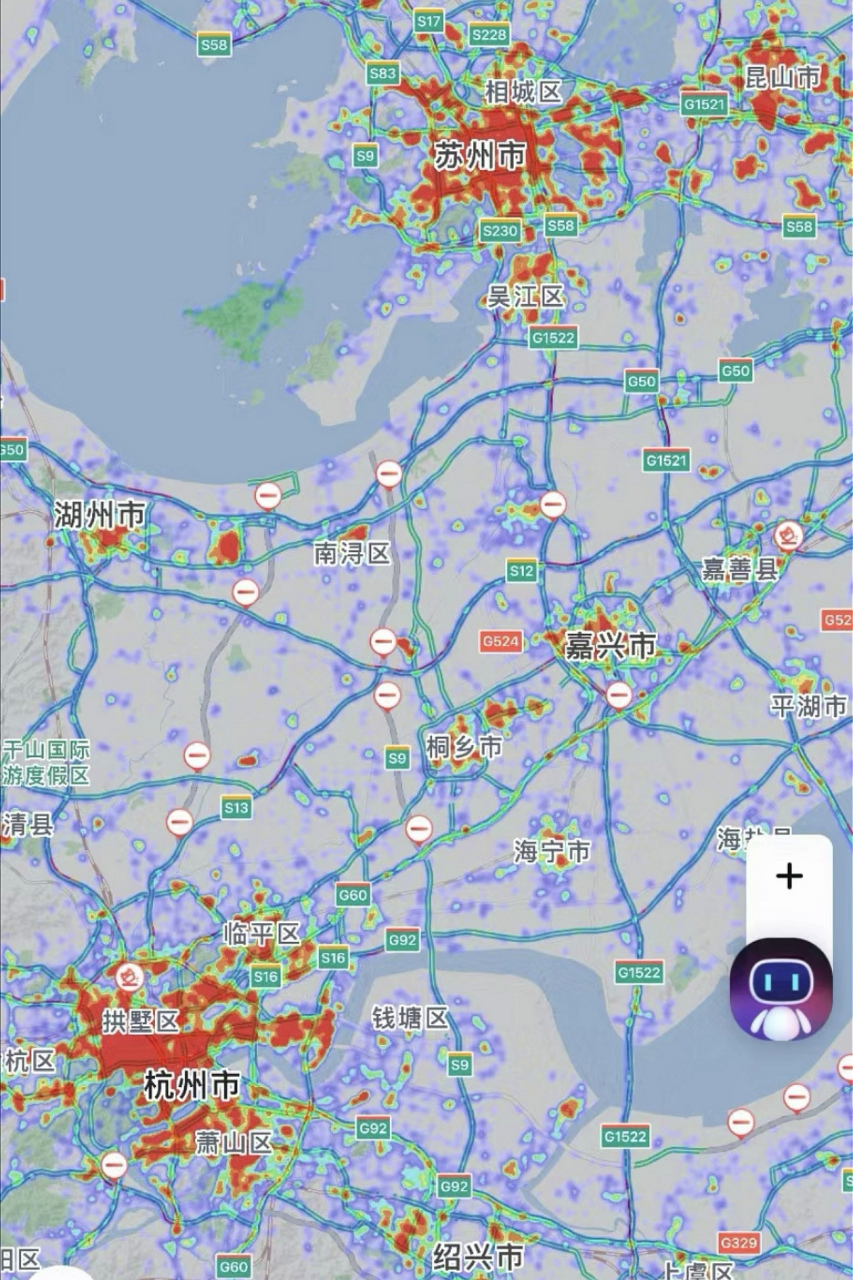 市区热度范围直追杭州,要知道前两年苏州热力图都是稀稀拉拉的,红色