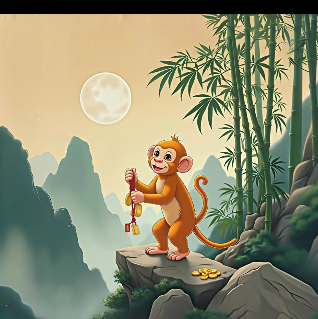 瞧,那只猴子静坐在河边的草地上,仿佛找到了尘世中的一方净土