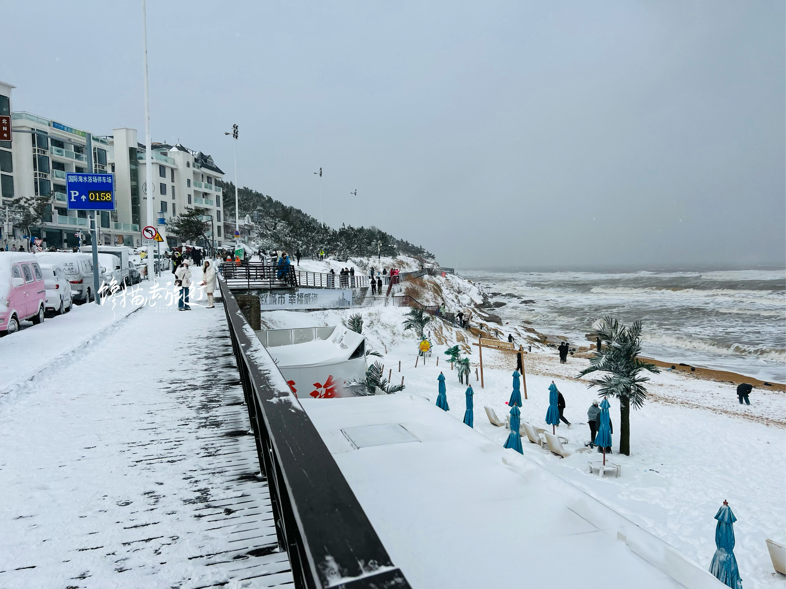 威海冬天下雪海边图片图片