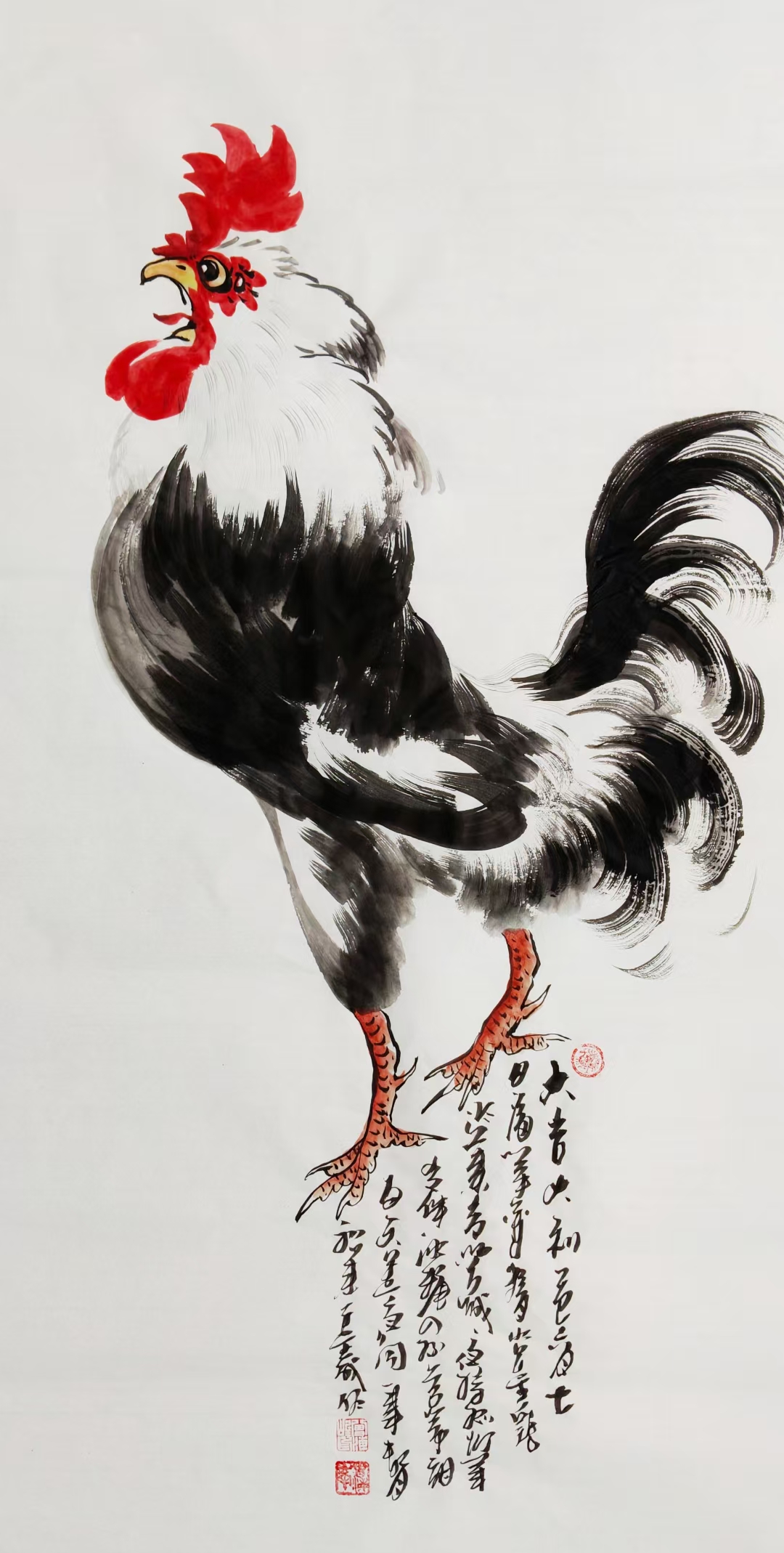 大写意水墨鸡# #海峰画鸡# #荷#水墨荷花国画鸡国画鸡的图片大全大图