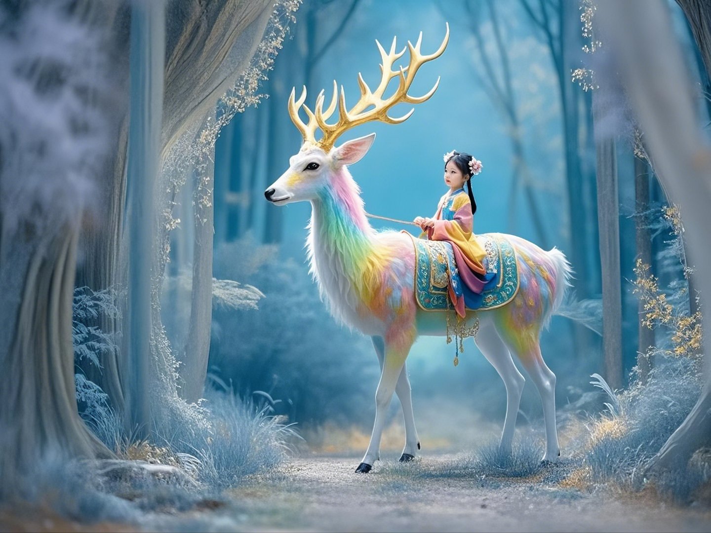 在那片神秘而幽深的森林中,我偶遇了一只发光的鹿