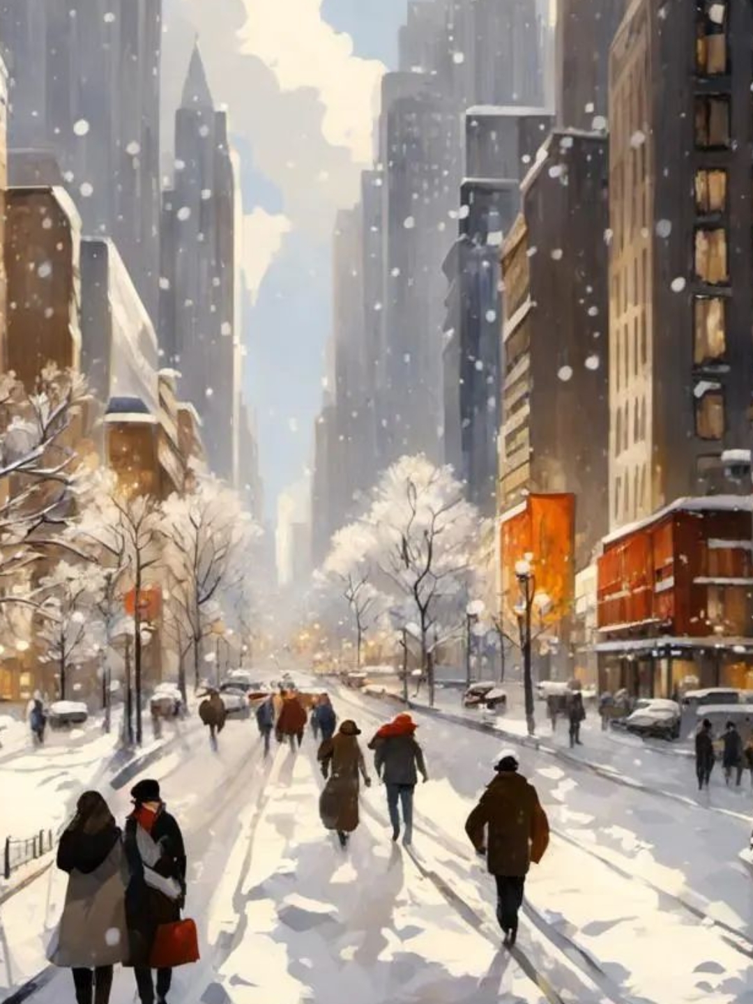 在银装素裹的冬季,城市街道仿佛被一幅油画定格.