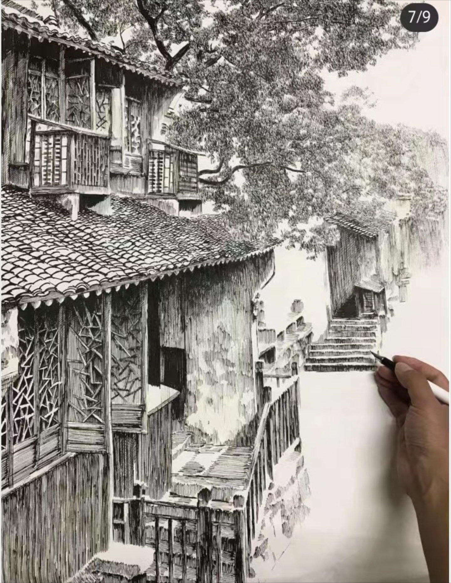 江南水乡  钢笔画