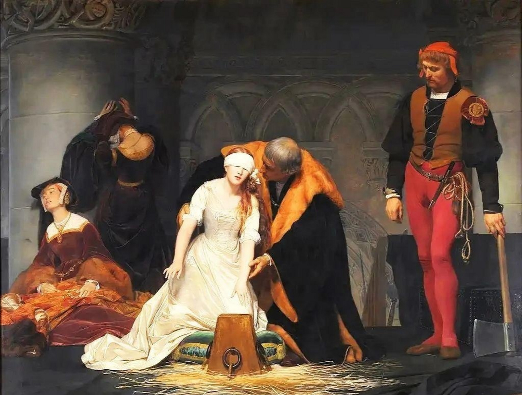 这幅《简·格雷的处刑》是19世纪法国学院派画家保罗·德拉罗什,根据